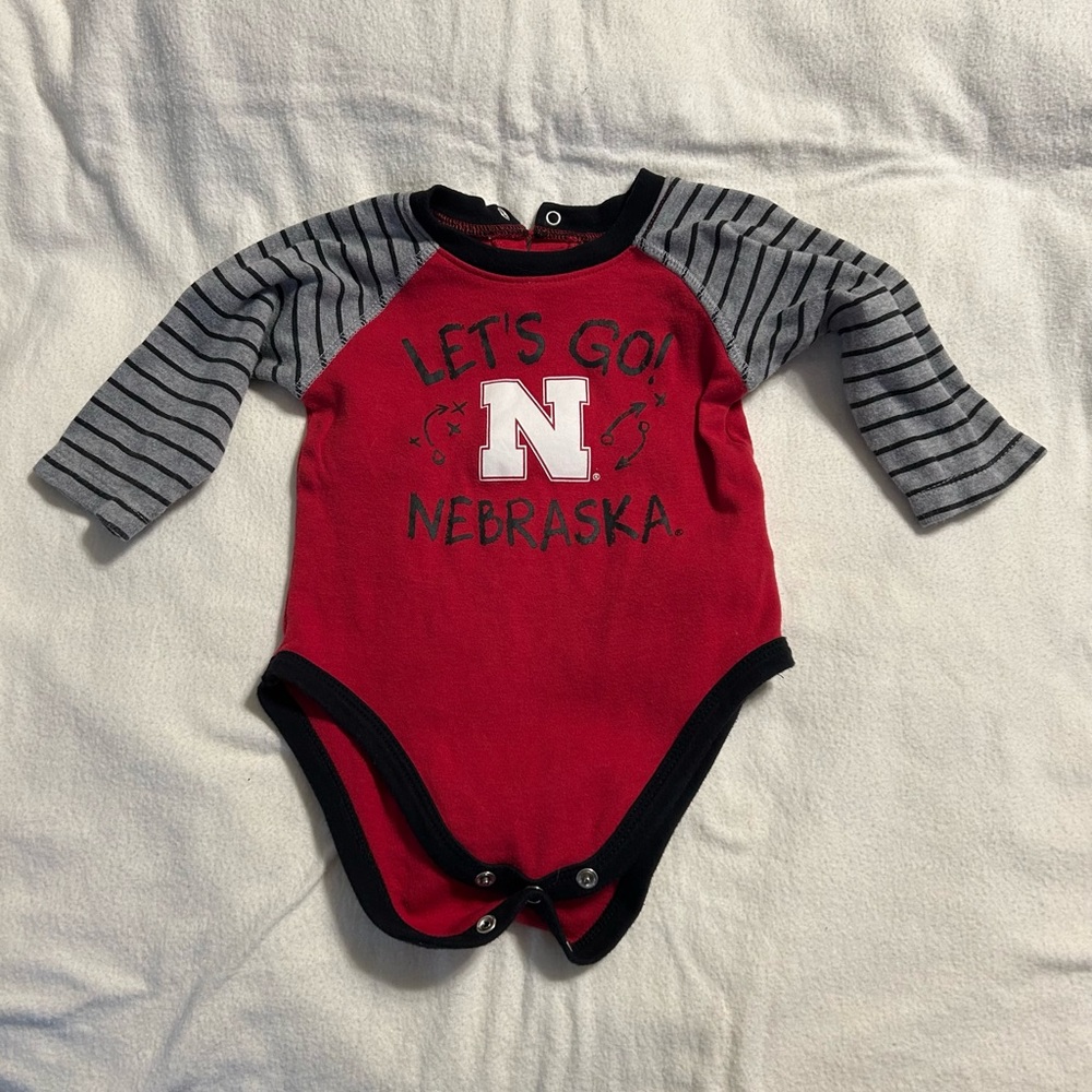 Red‎ and Gray Let’s Go Nebraska 6/9M Bodysuit with Snap Closure